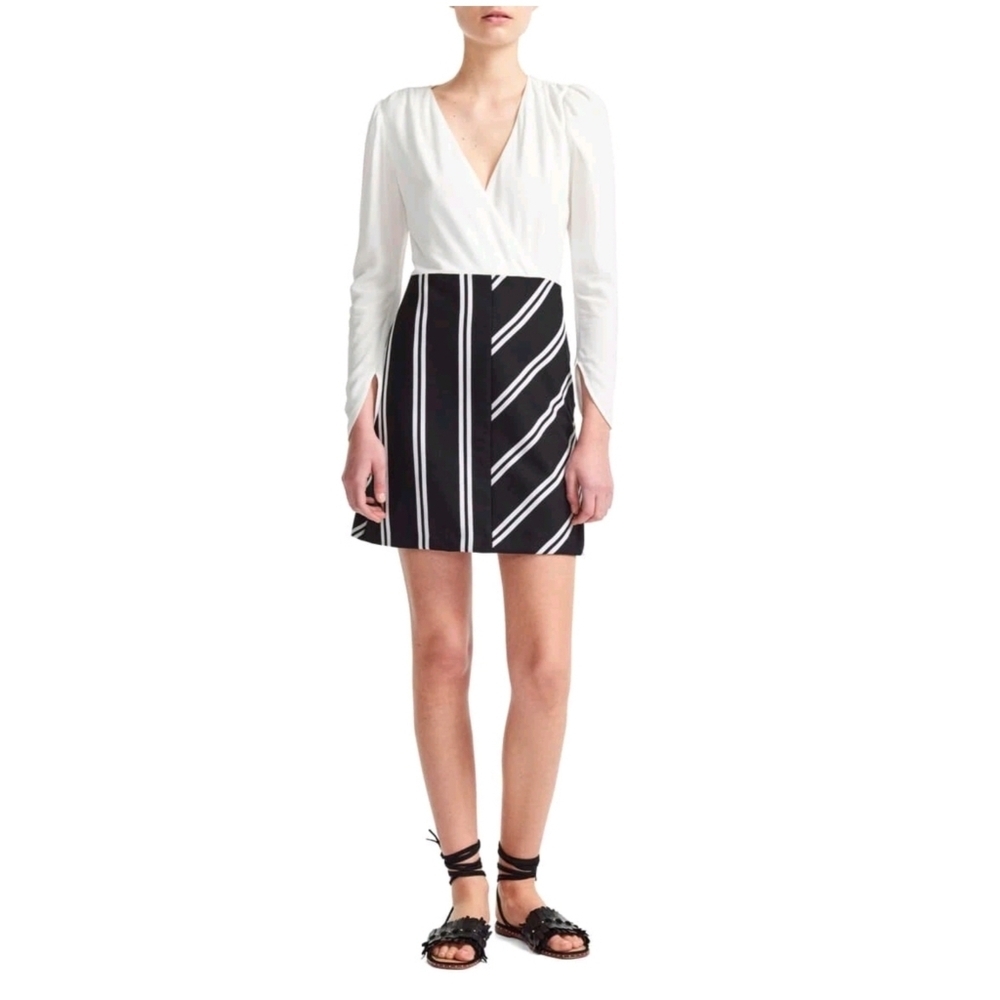 Maje Wrap Dress Black White Long Sleeve Parisian Chic NWT